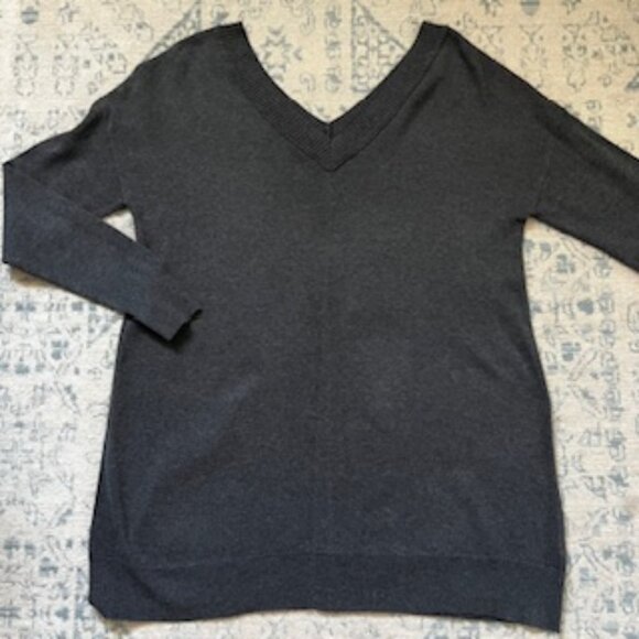 🧡3/15 Caslon Gray V-Neck Cotton Blend Sweater Women's L - Picture 1 of 9